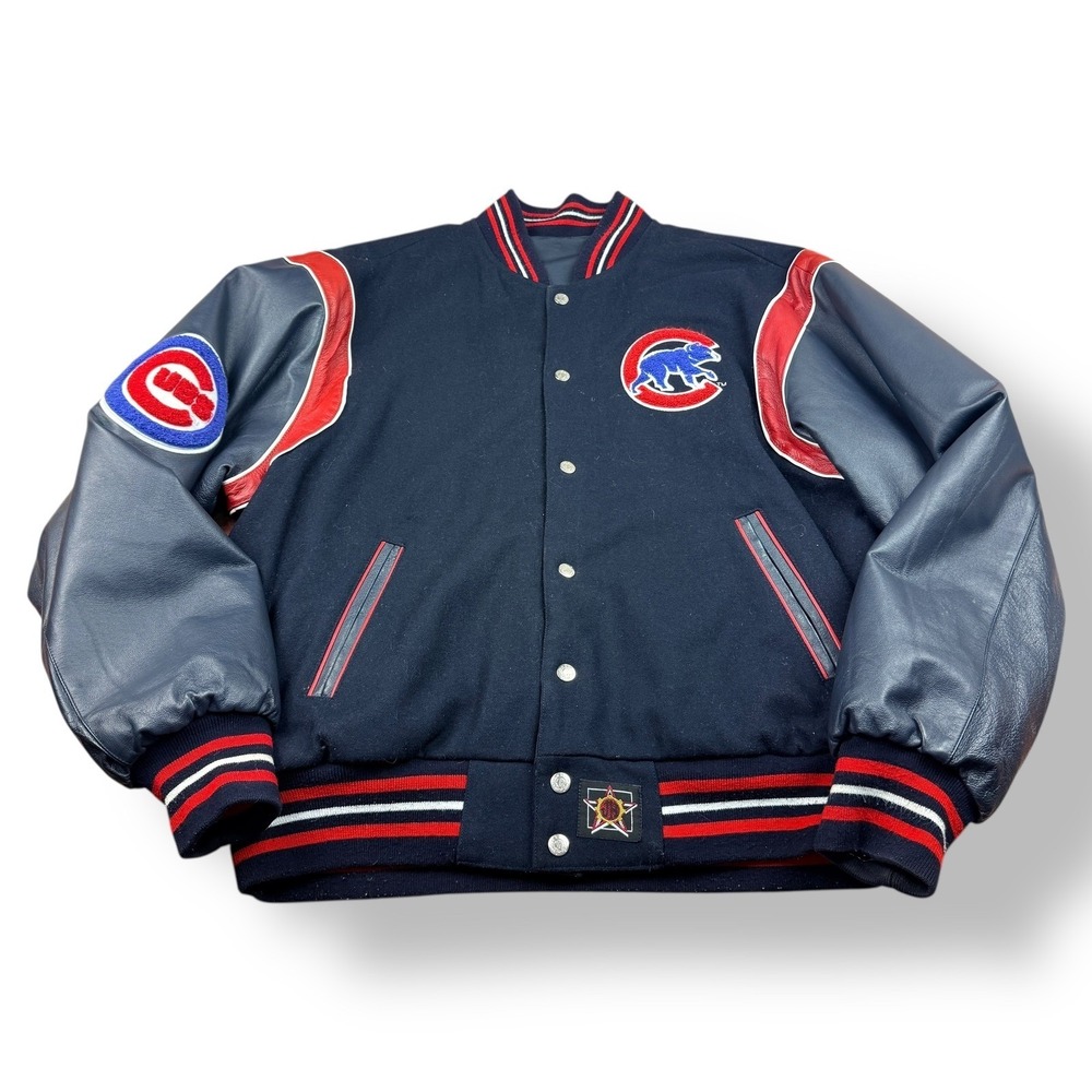JH Design Chicago Cubs Varsity Jacket Mens Large‎ Wool Leather MLB Baseball